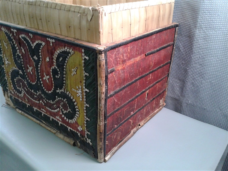 Vintage/Antique Indonesian Wedding Box Inlaid with Handstitched Cowry Shells