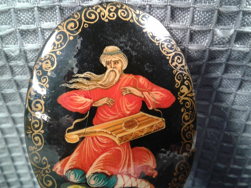 Vintage Russian Handpainted Black Lacquer Pin