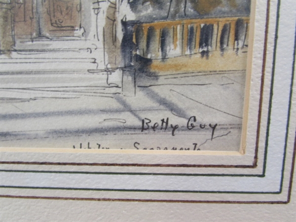 Vintage 1955 Signed Original Watercolor & Ink Painting by Betty Guy