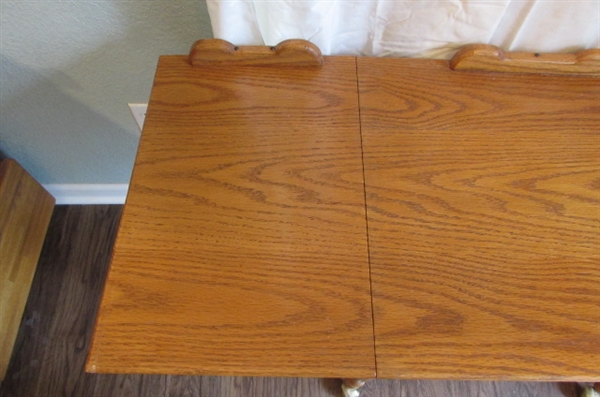 Vintage Rolling Side Table w/Fold Down Side