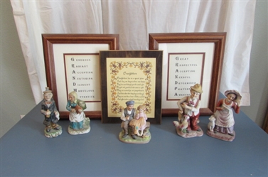 Grandparent Frames and Plaque + Ceramic Figurines