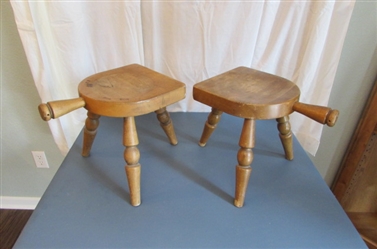 Pair of Vintage Wood Tri Leg Milking Stools