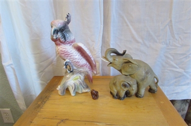 Vintage Ball Brothers 1940s Cockatoo, Wade Gorilla, and Elephant Figurines