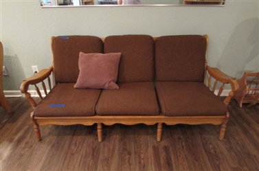 Vintage MCM Wood and Upholstered Couch