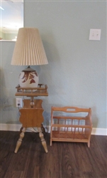 Vintage Side Table, Magazine Rack, and Table Lamp
