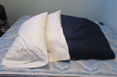 Twin Size Blue Down Feather Comforters & 2 Pillows