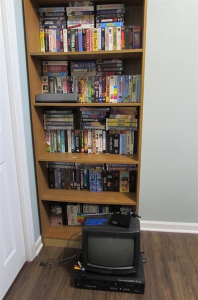 Large Collection of VHS, 14 Orion TV & DVD/VHS Player - SHELF NOT INCLUDED