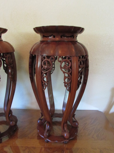 Lot Detail - PAIR OF CARVED ASIAN PEDESTAL TABLES