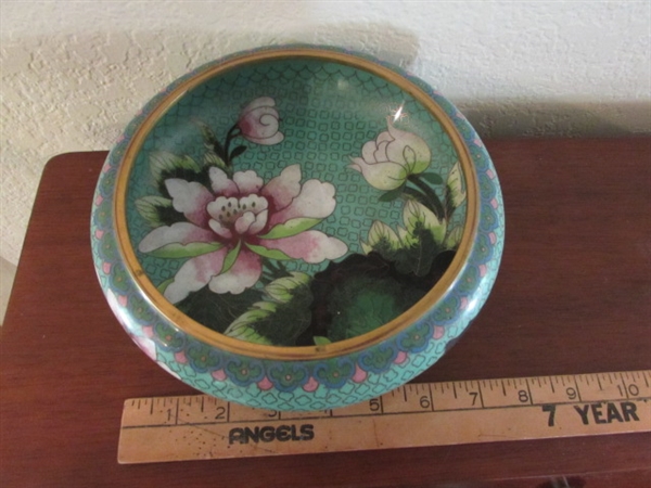 ASIAN CLOISONNE BOWL & 2 SMALL PLATES
