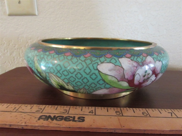 ASIAN CLOISONNE BOWL & 2 SMALL PLATES