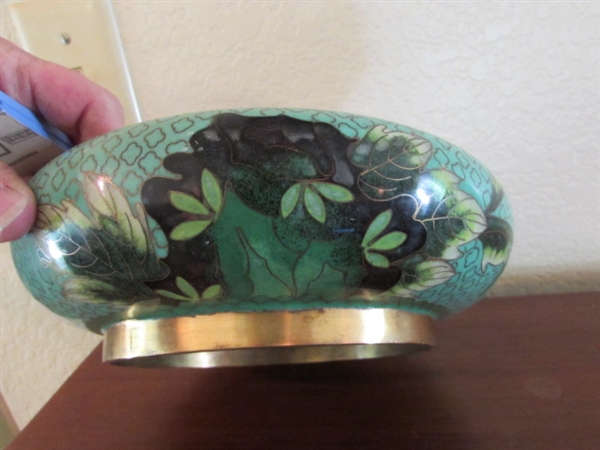 ASIAN CLOISONNE BOWL & 2 SMALL PLATES