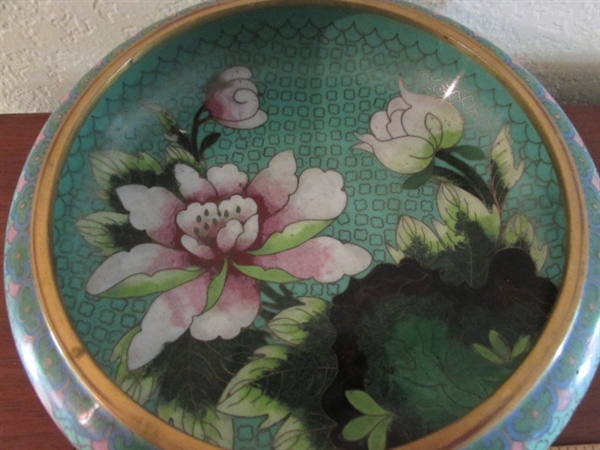 ASIAN CLOISONNE BOWL & 2 SMALL PLATES