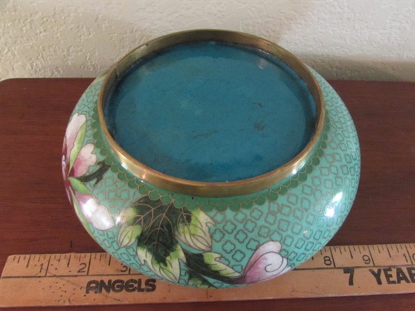 ASIAN CLOISONNE BOWL & 2 SMALL PLATES