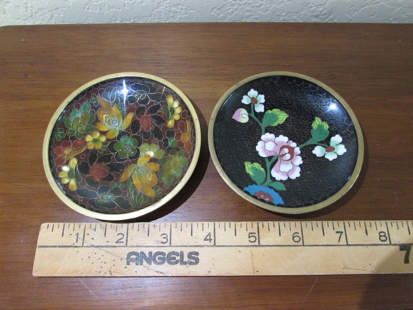 ASIAN CLOISONNE BOWL & 2 SMALL PLATES