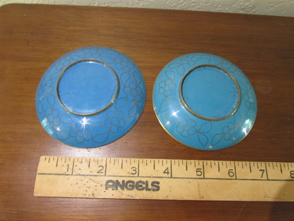 ASIAN CLOISONNE BOWL & 2 SMALL PLATES