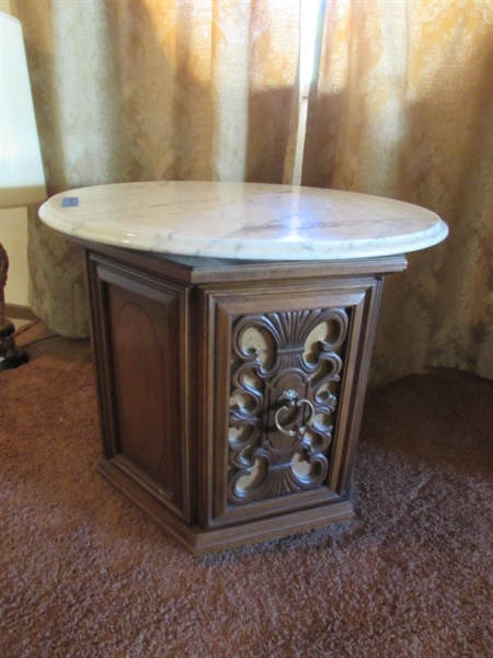 VINTAGE OCTAGON SIDE TABLE WITH MARBLE TOP