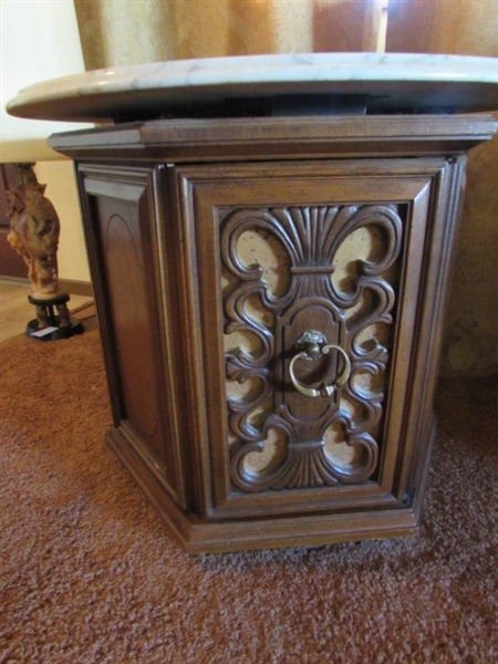 VINTAGE OCTAGON SIDE TABLE WITH MARBLE TOP