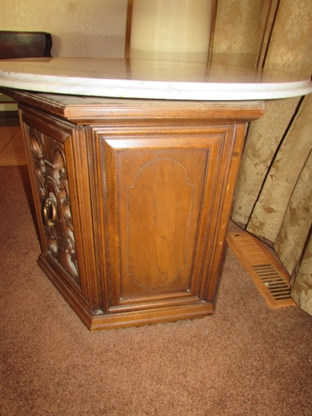 VINTAGE OCTAGON SIDE TABLE WITH MARBLE TOP