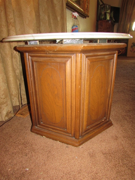 VINTAGE OCTAGON SIDE TABLE WITH MARBLE TOP