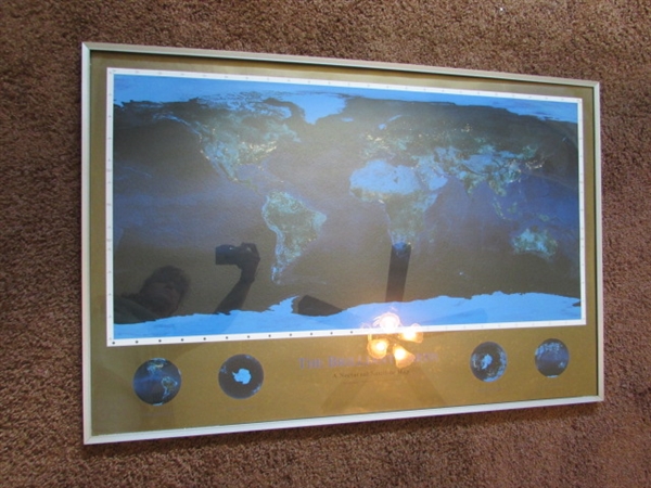 VARIETY OF ATLAS'S AND FRAMED WORLD MAP