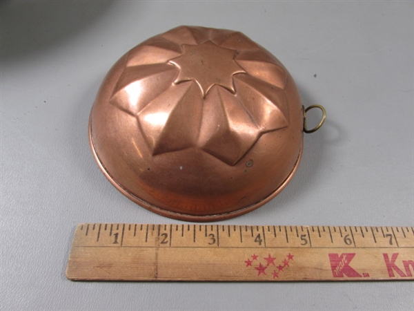 Vintage Copper Creamer and Sugar, and Jello Molds