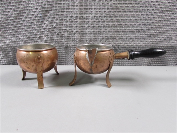 Vintage Copper Creamer and Sugar, and Jello Molds