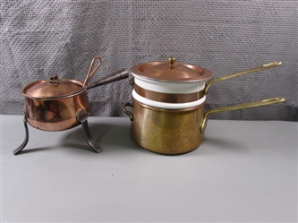 Copper Fondue Pot & Double Boiler w/Ceramic Pot