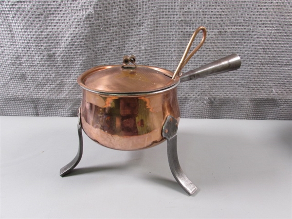 Copper Fondue Pot & Double Boiler w/Ceramic Pot