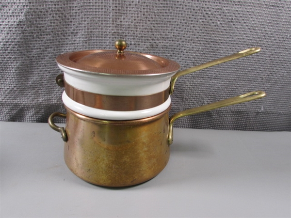 Copper Fondue Pot & Double Boiler w/Ceramic Pot