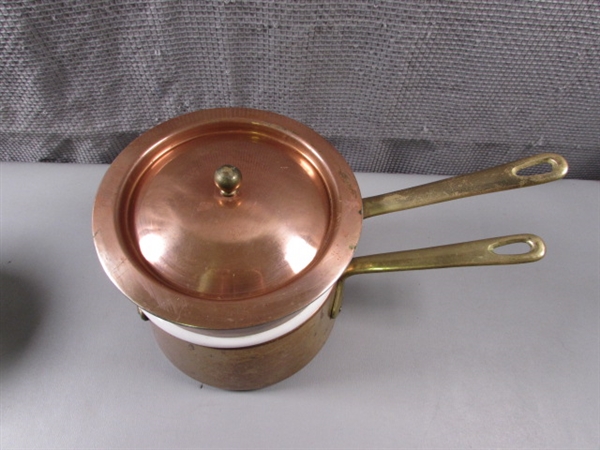 Copper Fondue Pot & Double Boiler w/Ceramic Pot