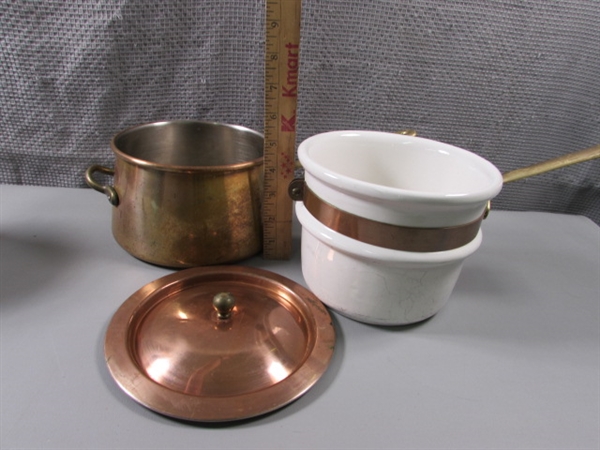 Copper Fondue Pot & Double Boiler w/Ceramic Pot