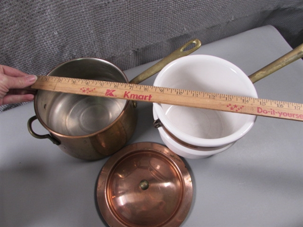 Copper Fondue Pot & Double Boiler w/Ceramic Pot