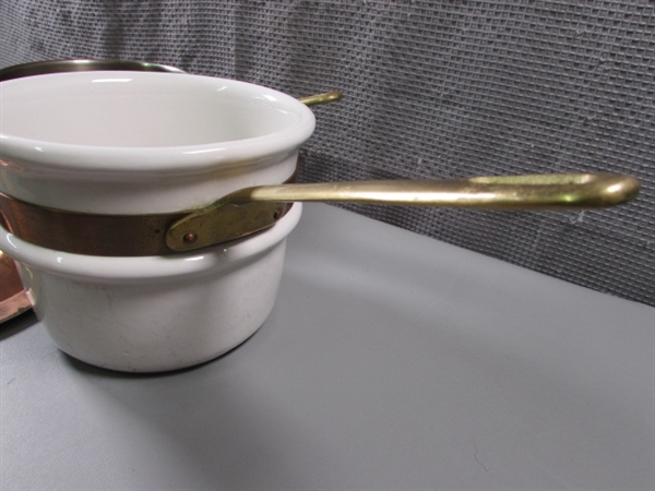 Copper Fondue Pot & Double Boiler w/Ceramic Pot