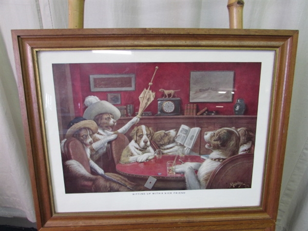 Framed C M Coolidge Dogs & Bamboo Easel