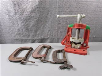 Sears Bench Yoke Pipe Vise and C Clamps
