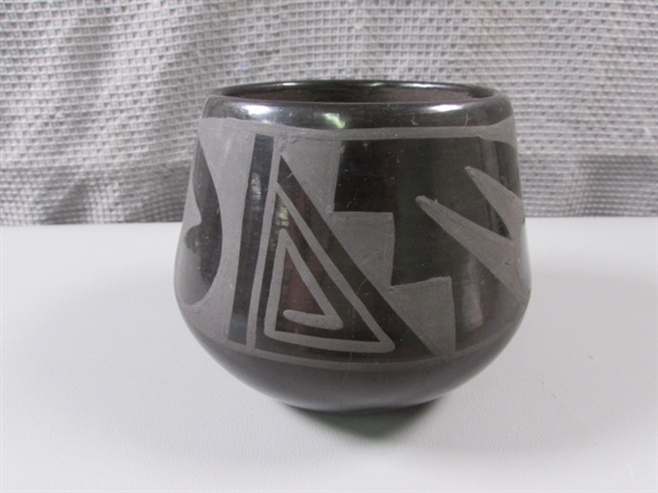 Antique Signed Santa Clara Blackware Pottery