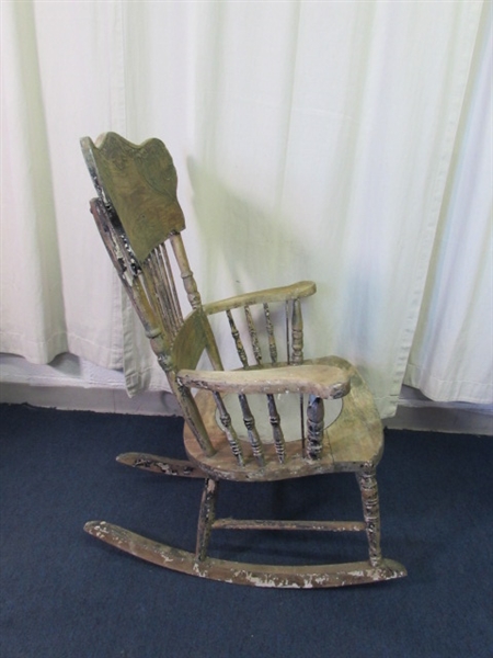 Vintage Rocking Chair W/Carved Back