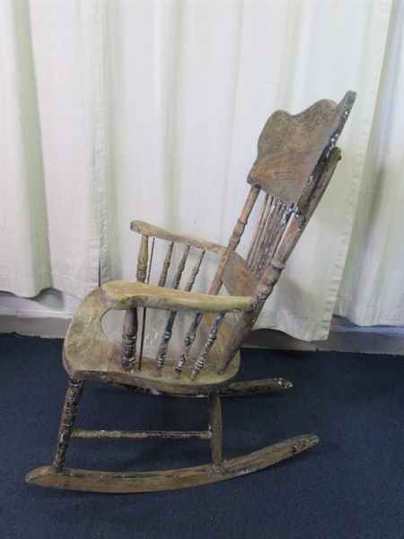 Vintage Rocking Chair W/Carved Back