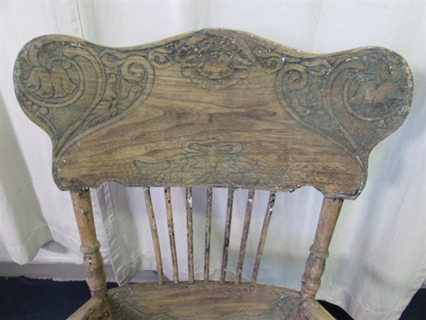 Vintage Rocking Chair W/Carved Back