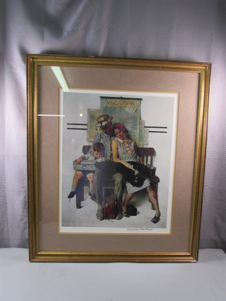 Museum Piece Hand Signed Tired But Happy Framed Norman Rockwell W/COA