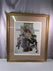 Museum Piece Hand Signed "Tired But Happy" Framed Norman Rockwell W/COA