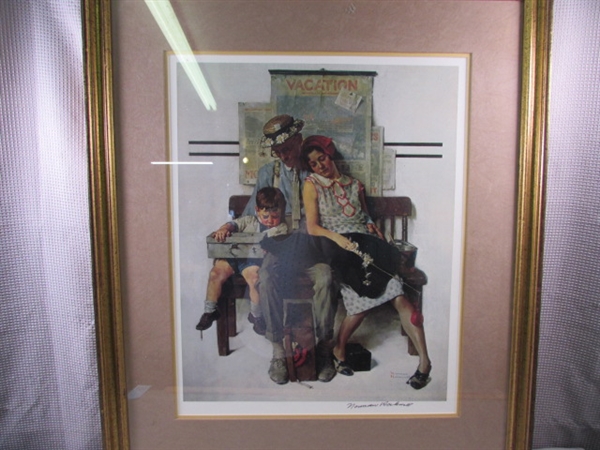 Museum Piece Hand Signed Tired But Happy Framed Norman Rockwell W/COA