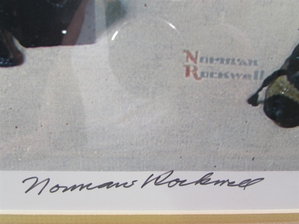 Museum Piece Hand Signed Tired But Happy Framed Norman Rockwell W/COA