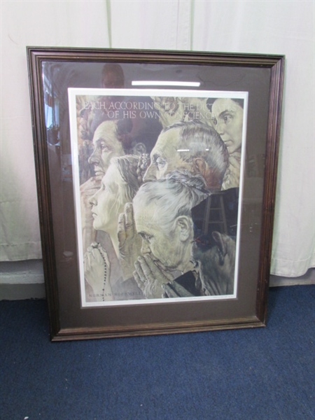 Framed and Signed Freedom of Worship Norman Rockwell W/COA