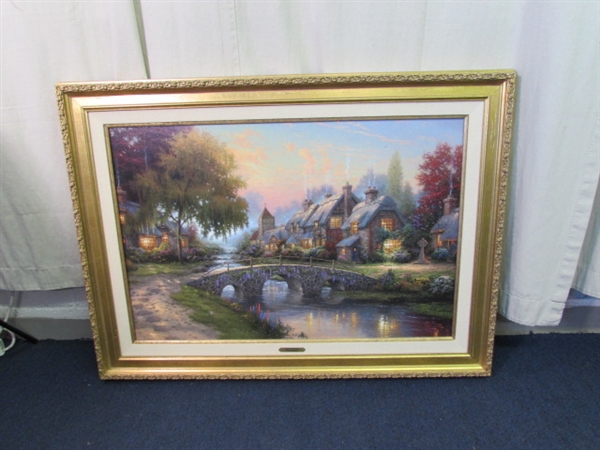 Thomas Kinkade Cobblestone Bridge Framed Canvas Limited Print w/COA