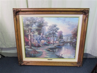 Thomas Kinkade " Hometown Lake" Framed Canvas Print w/ Master Highlighting