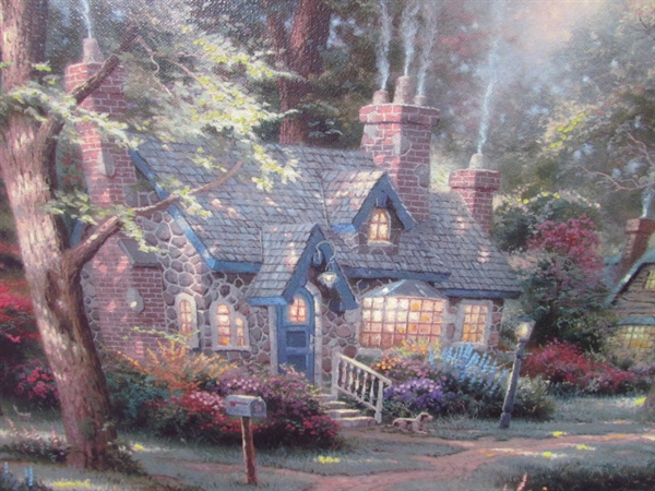 Thomas Kinkade  Hometown Lake Framed Canvas Print w/ Master Highlighting