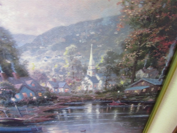 Thomas Kinkade  Hometown Lake Framed Canvas Print w/ Master Highlighting