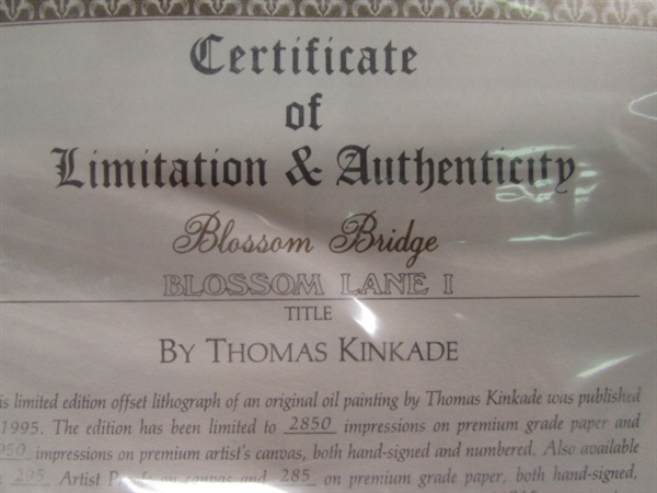 Thomas Kinkade Blossom Bridge Framed Limited Edition Offset Lithograph w/COA