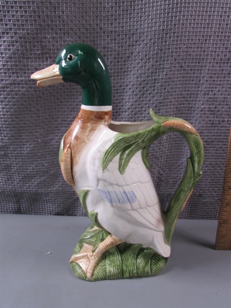 Vintage Fitz & Floyd Ducks- Pitcher, Cup, and Candle Holders